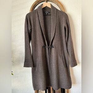 Saks Fifth Avenue 100% Cashmere Long Cardigan XS Brown Shawl Collar Classic